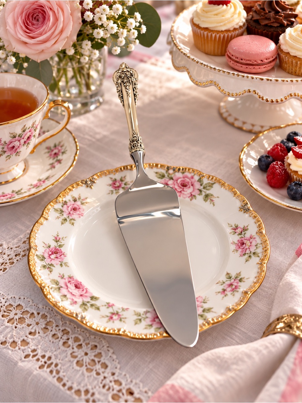 NEW Wallace Grande Baroque Sterling Silver Handle Pie Cake Server 11”